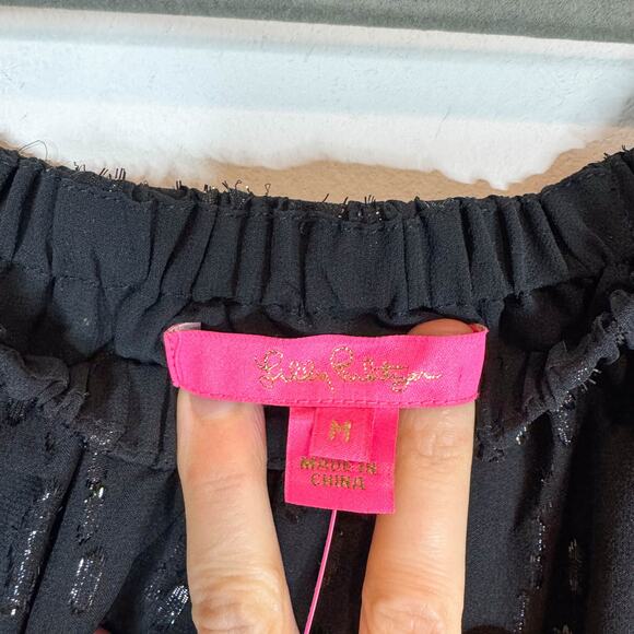 NWT LILLY PULITZER Emilee Long Sleeve Off Shoulder top Onyx metallic sheer 2217 - Picture 7 of 12